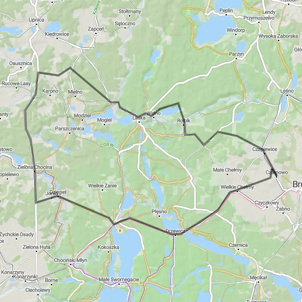 Map miniature of "Rural Charm" cycling inspiration in Pomorskie, Poland. Generated by Tarmacs.app cycling route planner