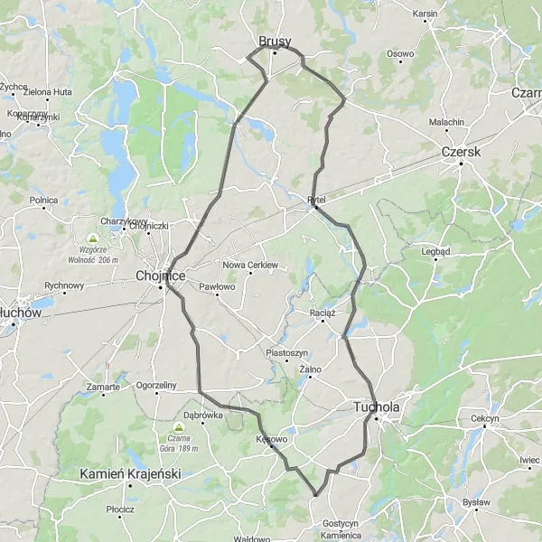 Miniatura mapy "Trasa przez Tucholę i Chojnice" - trasy rowerowej w Pomorskie, Poland. Wygenerowane przez planer tras rowerowych Tarmacs.app