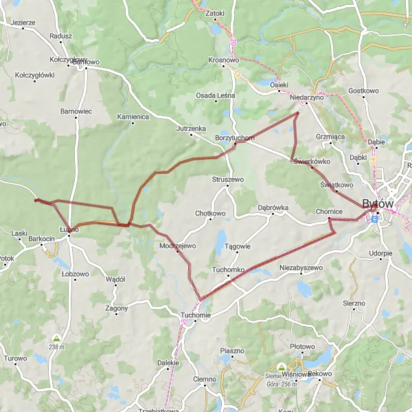 Map miniature of "Scenic Gravel Tour Near Bytów" cycling inspiration in Pomorskie, Poland. Generated by Tarmacs.app cycling route planner