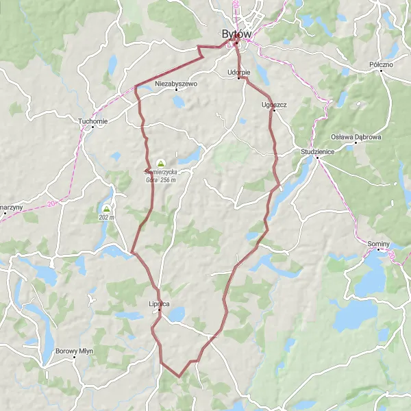 Map miniature of "Gravel Serenity" cycling inspiration in Pomorskie, Poland. Generated by Tarmacs.app cycling route planner