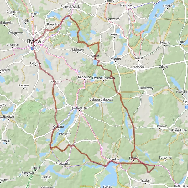 Miniatura mapy "Rowery Gravelowe nad Borują" - trasy rowerowej w Pomorskie, Poland. Wygenerowane przez planer tras rowerowych Tarmacs.app