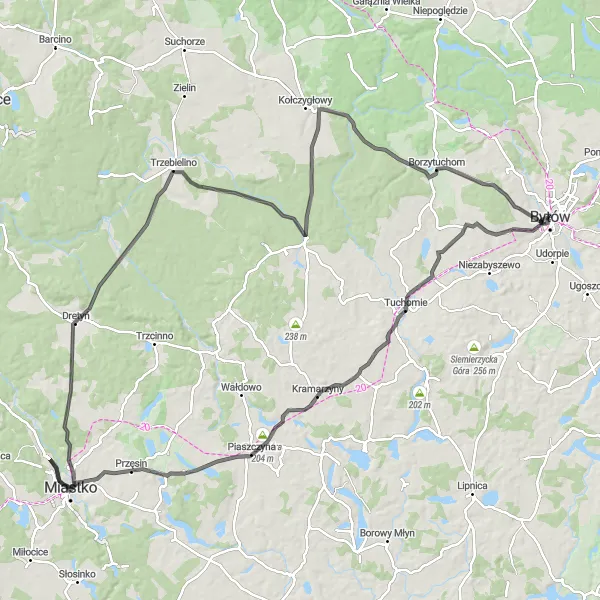 Map miniature of "Kramarzyny Adventure" cycling inspiration in Pomorskie, Poland. Generated by Tarmacs.app cycling route planner