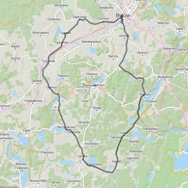 Miniatura mapy "Trasa szosowa z Bytowa do Borzyszkowy" - trasy rowerowej w Pomorskie, Poland. Wygenerowane przez planer tras rowerowych Tarmacs.app