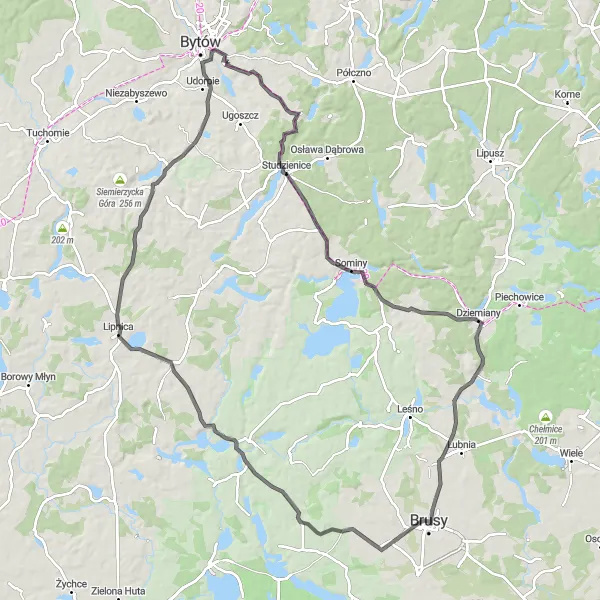 Map miniature of "Mądrzechowo Loop" cycling inspiration in Pomorskie, Poland. Generated by Tarmacs.app cycling route planner