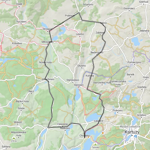 Map miniature of "Chmielno to Garcz Loop" cycling inspiration in Pomorskie, Poland. Generated by Tarmacs.app cycling route planner