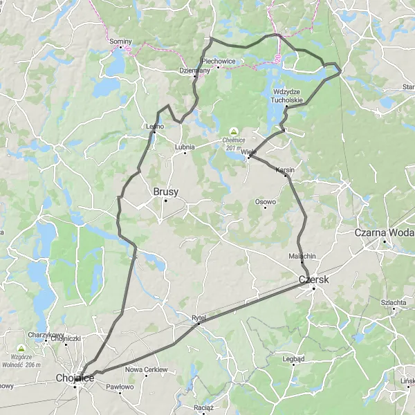 Map miniature of "Scenic Road Cycling Adventure across Pomorskie" cycling inspiration in Pomorskie, Poland. Generated by Tarmacs.app cycling route planner