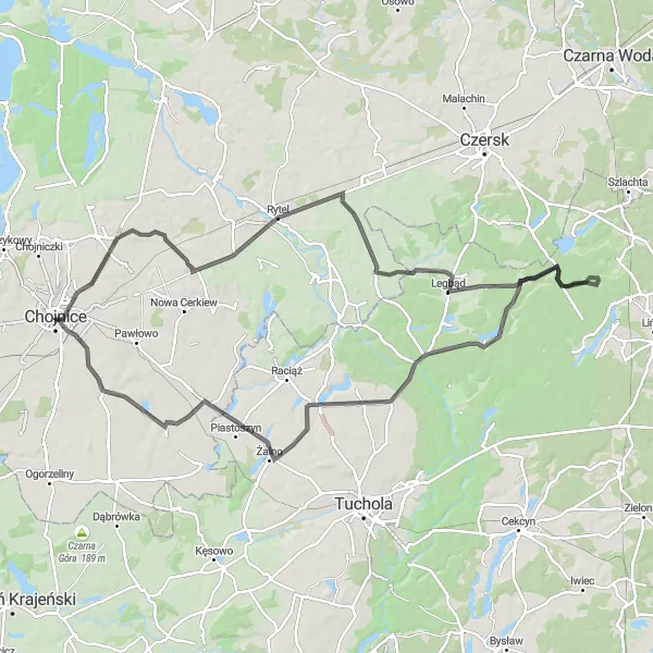 Map miniature of "The Kruszka Valley Challenge" cycling inspiration in Pomorskie, Poland. Generated by Tarmacs.app cycling route planner