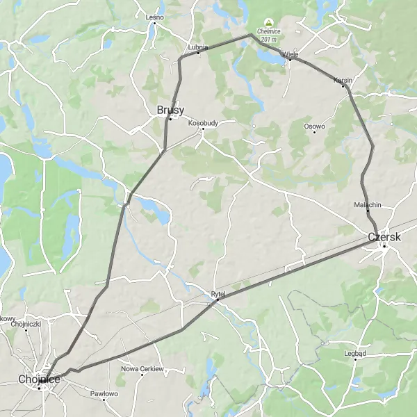 Map miniature of "Lakeside Retreats and Rural Charm" cycling inspiration in Pomorskie, Poland. Generated by Tarmacs.app cycling route planner