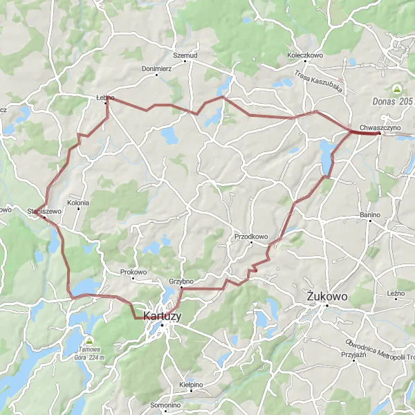 Map miniature of "Chwaszczyno Gravel Exploration" cycling inspiration in Pomorskie, Poland. Generated by Tarmacs.app cycling route planner