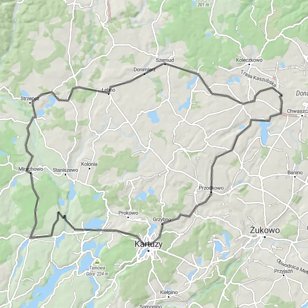 Map miniature of "Kobysewo Loop" cycling inspiration in Pomorskie, Poland. Generated by Tarmacs.app cycling route planner