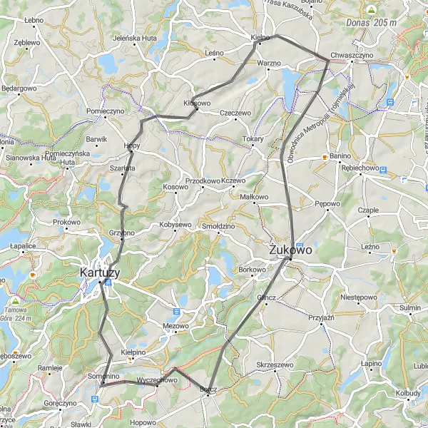 Miniatura mapy "Trasa z Żukowa do Tuchoma" - trasy rowerowej w Pomorskie, Poland. Wygenerowane przez planer tras rowerowych Tarmacs.app