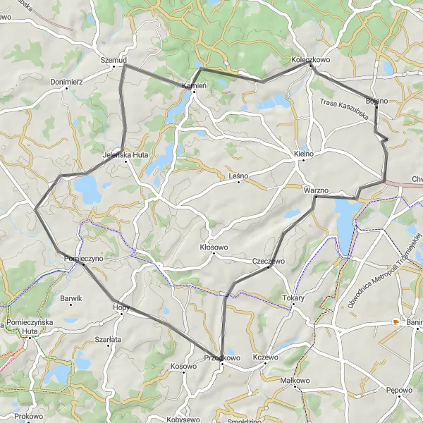 Map miniature of "Rural Road Escape" cycling inspiration in Pomorskie, Poland. Generated by Tarmacs.app cycling route planner