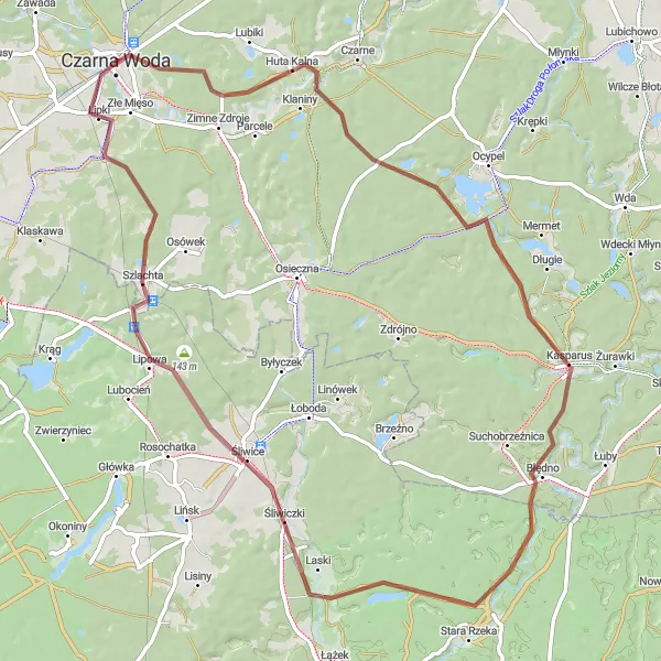 Miniatura mapy "Trasa gravelowa przez Hutę Kalną i Kasparus" - trasy rowerowej w Pomorskie, Poland. Wygenerowane przez planer tras rowerowych Tarmacs.app