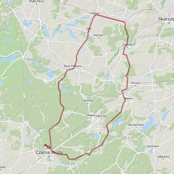 Miniatura mapy "Trasa szutrowa przez Bartel Wielki i Zblewo" - trasy rowerowej w Pomorskie, Poland. Wygenerowane przez planer tras rowerowych Tarmacs.app