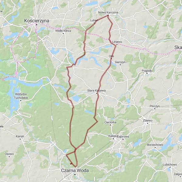 Miniatura mapy "Trasa gravelowa przez Nowy Bukowiec i Nową Karczmę" - trasy rowerowej w Pomorskie, Poland. Wygenerowane przez planer tras rowerowych Tarmacs.app