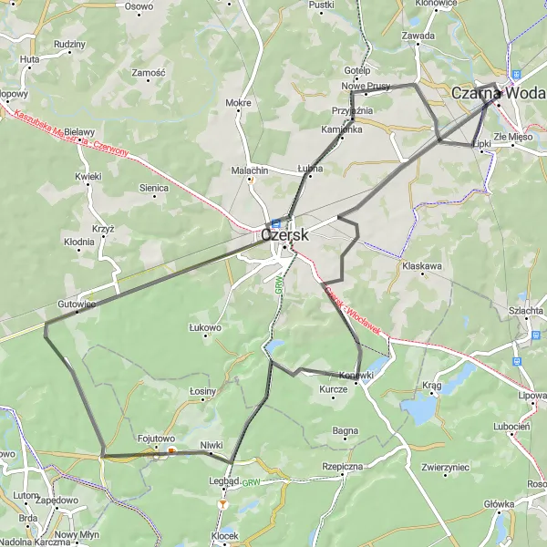 Map miniature of "Scenic Ride: Złotowo to Czersk" cycling inspiration in Pomorskie, Poland. Generated by Tarmacs.app cycling route planner