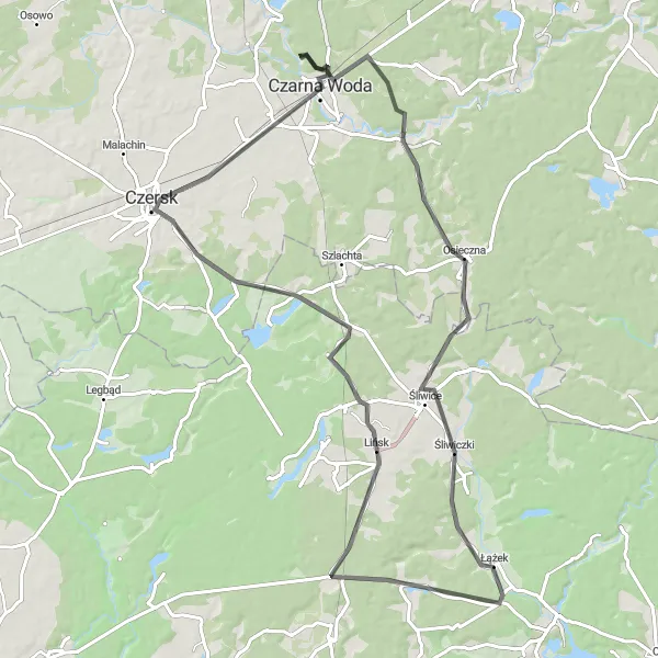 Map miniature of "Osieczna Loop" cycling inspiration in Pomorskie, Poland. Generated by Tarmacs.app cycling route planner