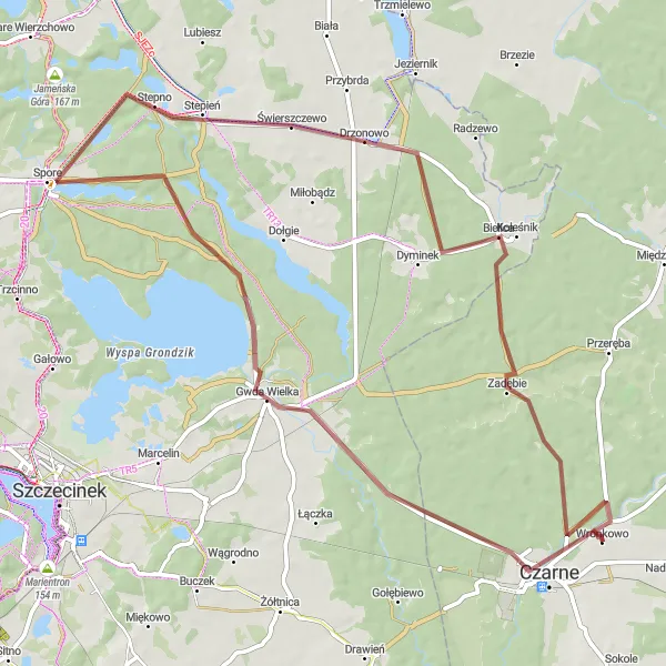 Miniatura mapy "Trasa Czarne-Gwda Mała-Spore-Drzonowo" - trasy rowerowej w Pomorskie, Poland. Wygenerowane przez planer tras rowerowych Tarmacs.app