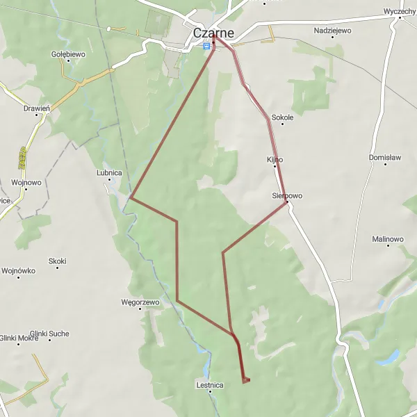 Map miniature of "Czarne Loop" cycling inspiration in Pomorskie, Poland. Generated by Tarmacs.app cycling route planner