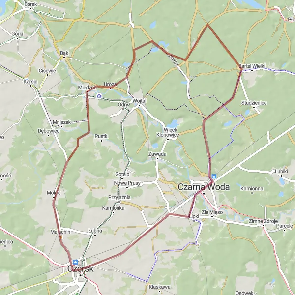 Map miniature of "Hidden Gems Gravel Ride" cycling inspiration in Pomorskie, Poland. Generated by Tarmacs.app cycling route planner