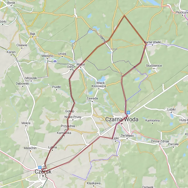 Map miniature of "Scenic Wooded Trails" cycling inspiration in Pomorskie, Poland. Generated by Tarmacs.app cycling route planner