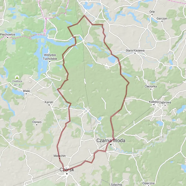 Map miniature of "Czersk Gravel Adventure" cycling inspiration in Pomorskie, Poland. Generated by Tarmacs.app cycling route planner
