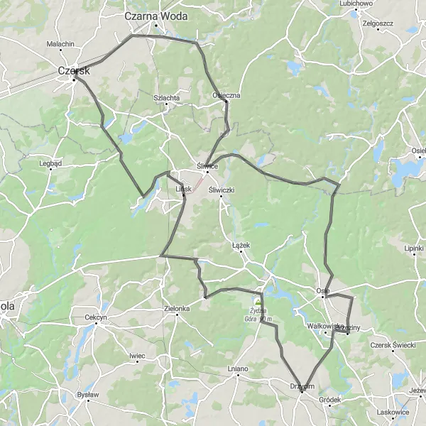 Map miniature of "Challenging Hills and Historic Treasures" cycling inspiration in Pomorskie, Poland. Generated by Tarmacs.app cycling route planner