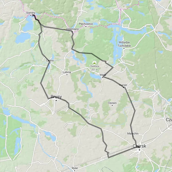 Miniatura mapy "Szlak przez Dziemiany" - trasy rowerowej w Pomorskie, Poland. Wygenerowane przez planer tras rowerowych Tarmacs.app