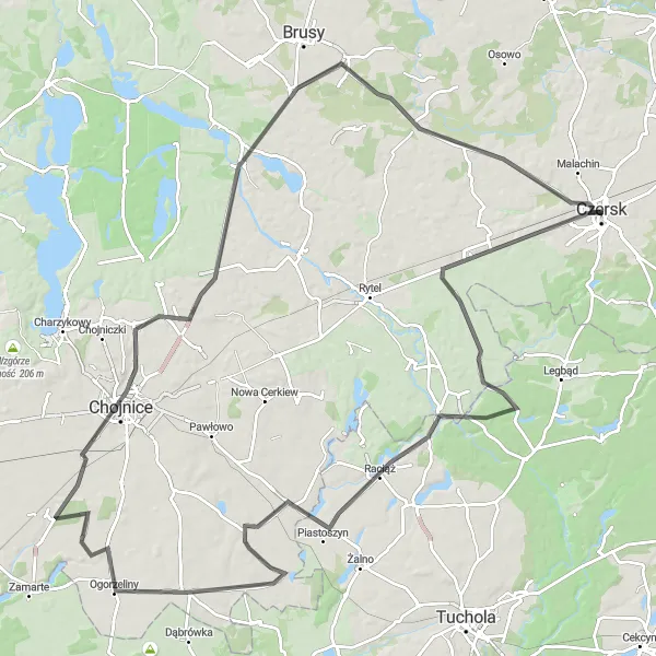 Miniatura mapy "Szlak przez Chojnice" - trasy rowerowej w Pomorskie, Poland. Wygenerowane przez planer tras rowerowych Tarmacs.app