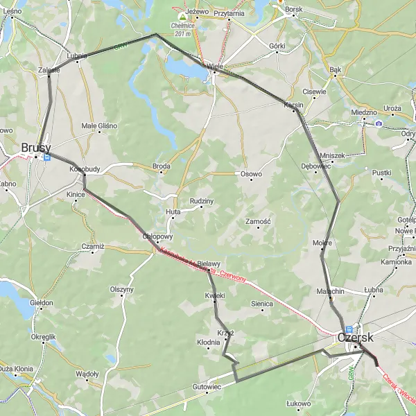 Miniatura mapy "Szlak przez Karsin" - trasy rowerowej w Pomorskie, Poland. Wygenerowane przez planer tras rowerowych Tarmacs.app