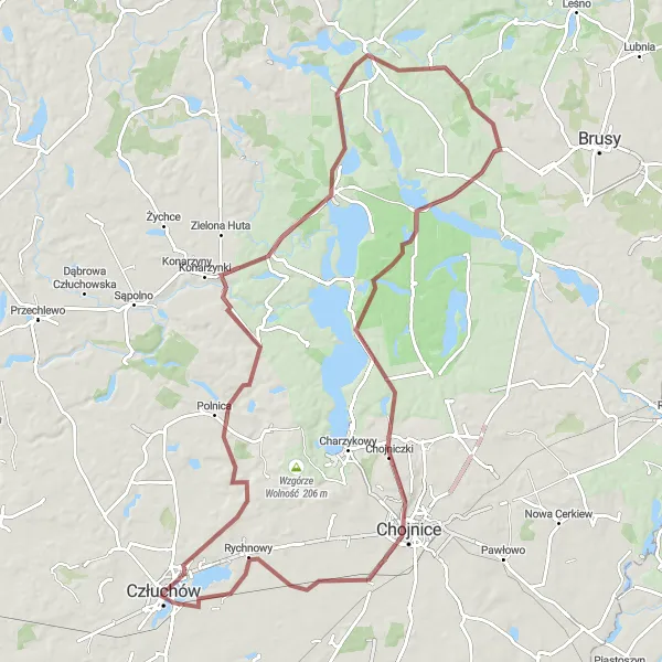 Map miniature of "Gravel Delight - Pomorskie" cycling inspiration in Pomorskie, Poland. Generated by Tarmacs.app cycling route planner