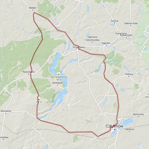 Map miniature of "Around Człuchów: Forests and Hills" cycling inspiration in Pomorskie, Poland. Generated by Tarmacs.app cycling route planner