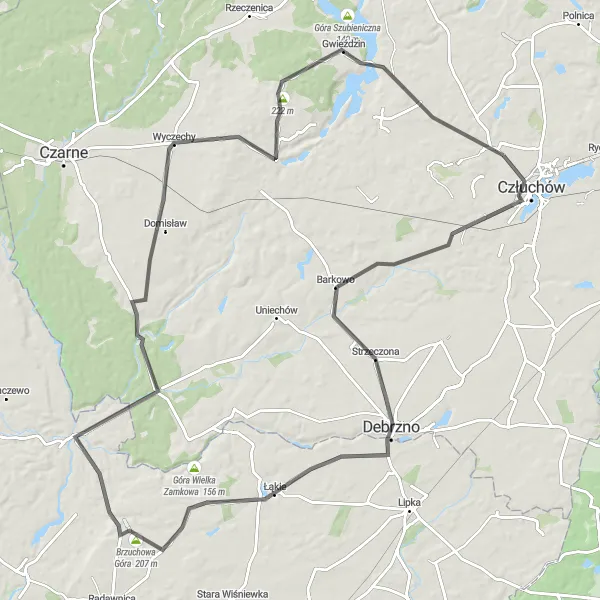 Miniatura mapy "Szlak do Debrzna i Baszty Czarownic" - trasy rowerowej w Pomorskie, Poland. Wygenerowane przez planer tras rowerowych Tarmacs.app