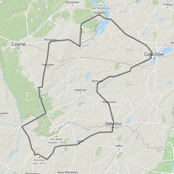 Map miniature of "Człuchów and Surroundings" cycling inspiration in Pomorskie, Poland. Generated by Tarmacs.app cycling route planner