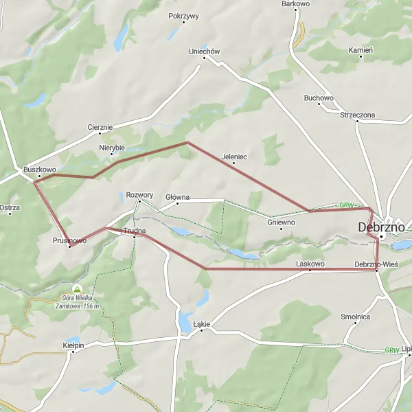 Miniatura mapy "Trasa przez Debrzno" - trasy rowerowej w Pomorskie, Poland. Wygenerowane przez planer tras rowerowych Tarmacs.app