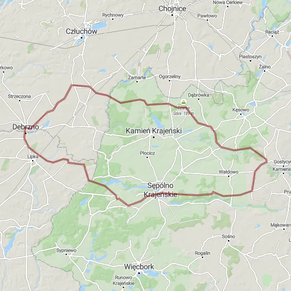 Map miniature of "Gravel Adventure to Obkas and Czarna Góra" cycling inspiration in Pomorskie, Poland. Generated by Tarmacs.app cycling route planner