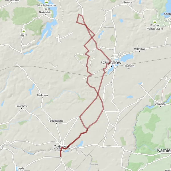 Miniatura mapy "Szlak wokół Debrzna" - trasy rowerowej w Pomorskie, Poland. Wygenerowane przez planer tras rowerowych Tarmacs.app