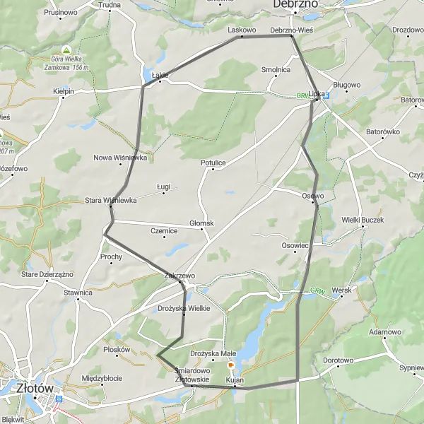 Map miniature of "Scenic Road Ride through Lipka and Zakrzewo" cycling inspiration in Pomorskie, Poland. Generated by Tarmacs.app cycling route planner