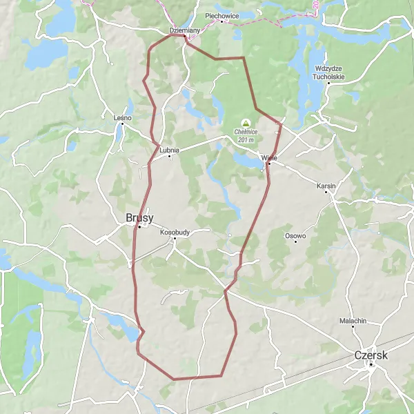 Miniatura mapy "Trasa Gravelowa przez Jeziora Pomorskie" - trasy rowerowej w Pomorskie, Poland. Wygenerowane przez planer tras rowerowych Tarmacs.app