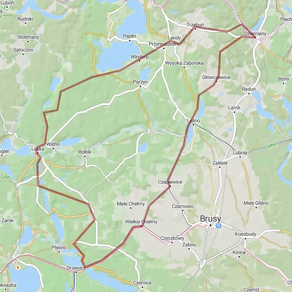 Miniatura mapy "Trasa Gravelowa przez Główczewice i Jezioro Kruszyńskie" - trasy rowerowej w Pomorskie, Poland. Wygenerowane przez planer tras rowerowych Tarmacs.app