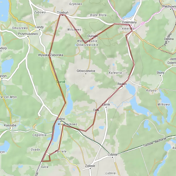 Miniatura mapy "Krótka Trasa Gravelowa do Dziemian" - trasy rowerowej w Pomorskie, Poland. Wygenerowane przez planer tras rowerowych Tarmacs.app