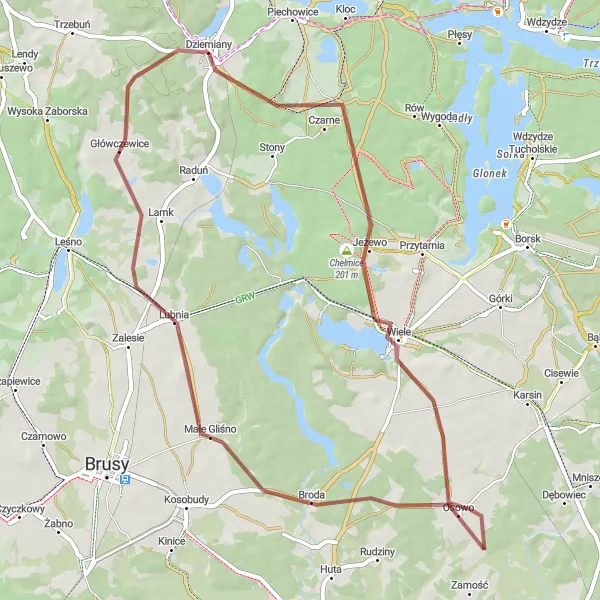 Miniatura mapy "Przejażdżka Gravelowa do Chełmic i Małego Gliśna" - trasy rowerowej w Pomorskie, Poland. Wygenerowane przez planer tras rowerowych Tarmacs.app