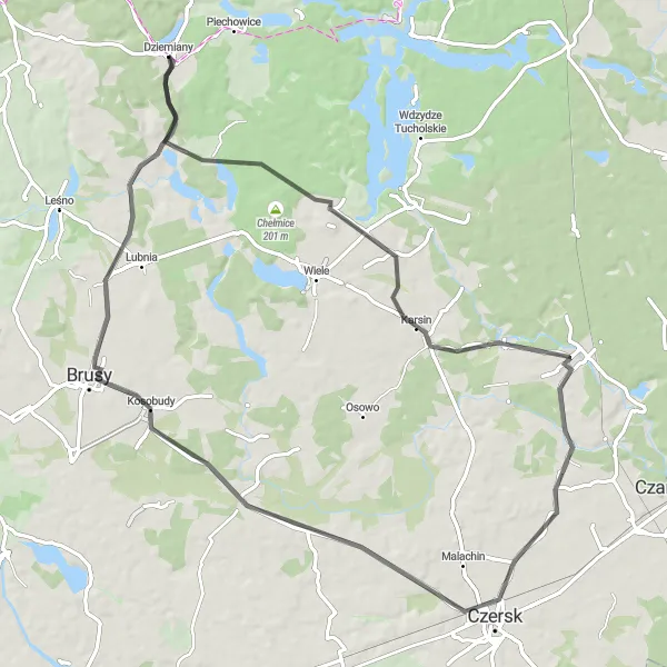 Map miniature of "Around Górki" cycling inspiration in Pomorskie, Poland. Generated by Tarmacs.app cycling route planner