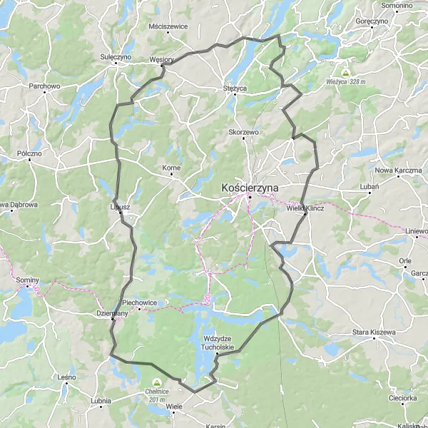 Miniatura mapy "Trasa przez Lipusz, Klukową Hutę i inne atrakcje" - trasy rowerowej w Pomorskie, Poland. Wygenerowane przez planer tras rowerowych Tarmacs.app