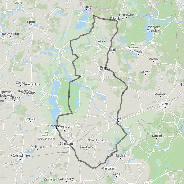 Map miniature of "Gockowice Challenge" cycling inspiration in Pomorskie, Poland. Generated by Tarmacs.app cycling route planner