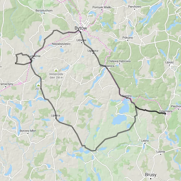 Map miniature of "Sominy Challenge" cycling inspiration in Pomorskie, Poland. Generated by Tarmacs.app cycling route planner