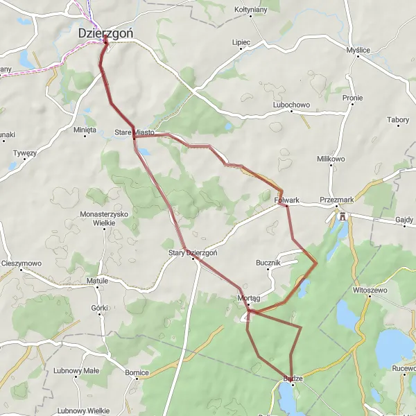 Miniatura mapy "Szlak folwarków i miasteczek" - trasy rowerowej w Pomorskie, Poland. Wygenerowane przez planer tras rowerowych Tarmacs.app