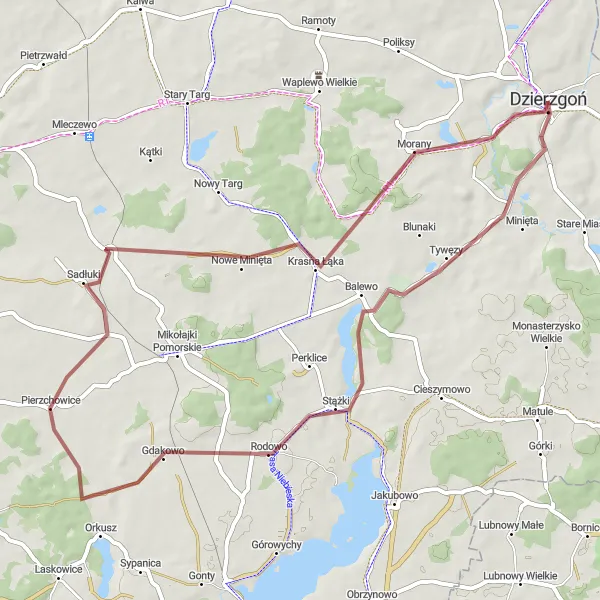 Map miniature of "Exploring Rural Beauty" cycling inspiration in Pomorskie, Poland. Generated by Tarmacs.app cycling route planner