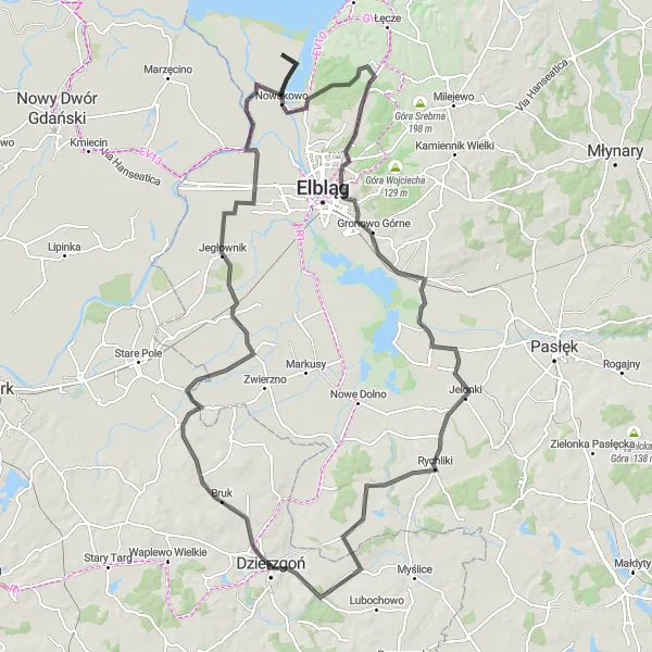 Map miniature of "The Żuławka Sztumska Road Cycling Route" cycling inspiration in Pomorskie, Poland. Generated by Tarmacs.app cycling route planner