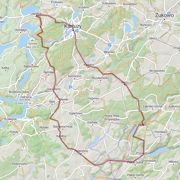 Map miniature of "Kashubian Plateau Explorer" cycling inspiration in Pomorskie, Poland. Generated by Tarmacs.app cycling route planner